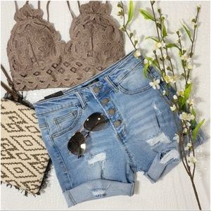 Button fly denim cut off shorts